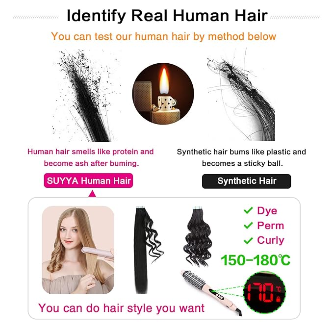 SUYYA Tape in Hair Extensions Bleach Blonde 100% Real Human Hair 16 inches 20pcs 40g/pack Straight Seamless Skin Weft Tape in Remy Hair Extensions(16 inches 613#)
