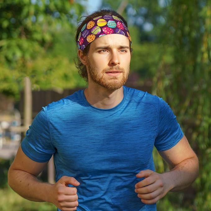 Easter Bunny & Eggs Style Sports Headband for Men Women Moisture Wicking Sweatband for Basketball, Running, Gym