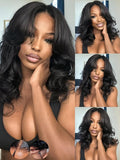 KLAIYI Loose Body Wave Pre Everything Glueless 13x4Lace Front Wig Human Hair Drawstring Precut Lace Pre Plucked Bleached Bye Bye Knots 3S Ready to Wear and Go Wig with Face Framing Curtain Bang 26Inch