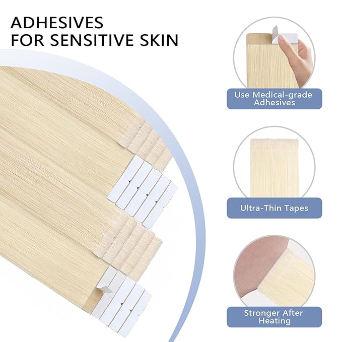 COOKAYU Invisible Tape in Hair Extensions, Platinum Blonde 35g 20pcs 16Inch Seamless Human Hair Extensions Straight Invisi Edge Tape ins
