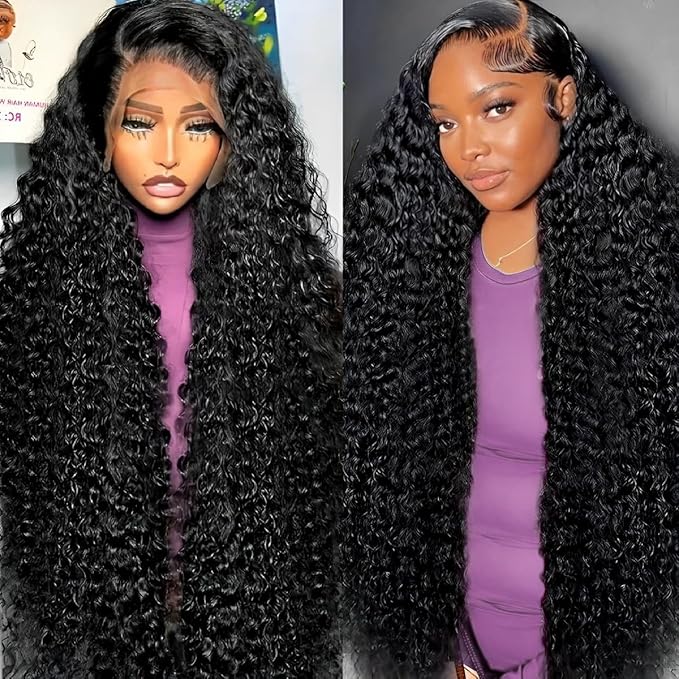 16 Inch 13x6 Deep Wave Lace Front Wigs Human Hair 200 Density 13x6 HD Lace Front Wigs Human Hair Pre Plucked Deep Curly Glueless Wig 100% Virgin Human Hair Lace Front Wigs for Women