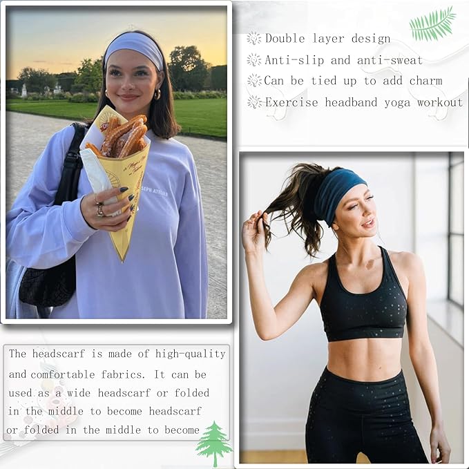 6 Pack Extra Wide Headbands for Women's Hair Band Stretchy Turban Girls Styling Accessories Headband Sports Headbands Trendy Head Bands for Women（Black,Beige, Army green,Red,Dark Gray,Turmeric）