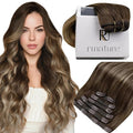 RUNATURE Clip in Human Hair Extensions Balayage Hair Extensions Clip Ins Real Remy Hair, Full Head Clip in Hair Extensions, Add Hair Volume, 18 Inch 120 7pcs #4/27/4 Brown to Blonde