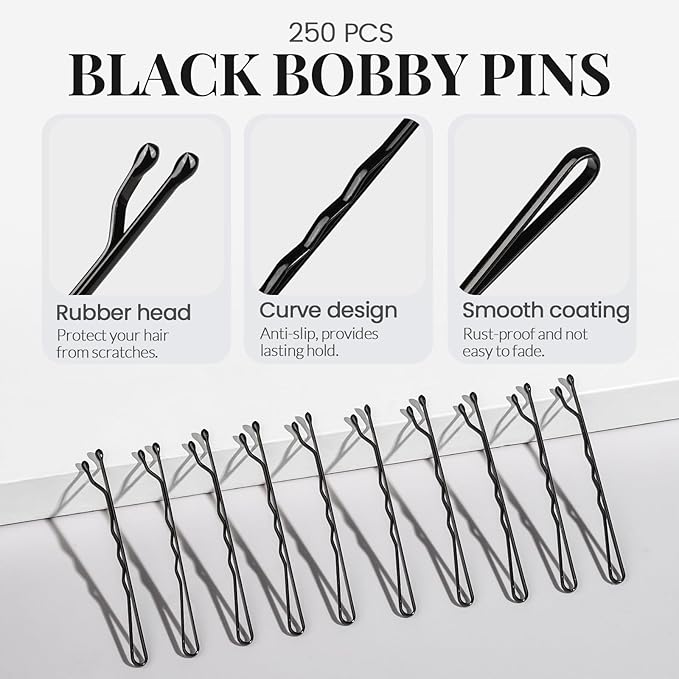 YGDZ 400 Counts Bobby Pins Hair Pins Set for Women, Black 2inch Bobby Pins for Buns, 2.36inch Black U Shaped Hair Pins for Styling, Hair Accessories for Women, Wedding