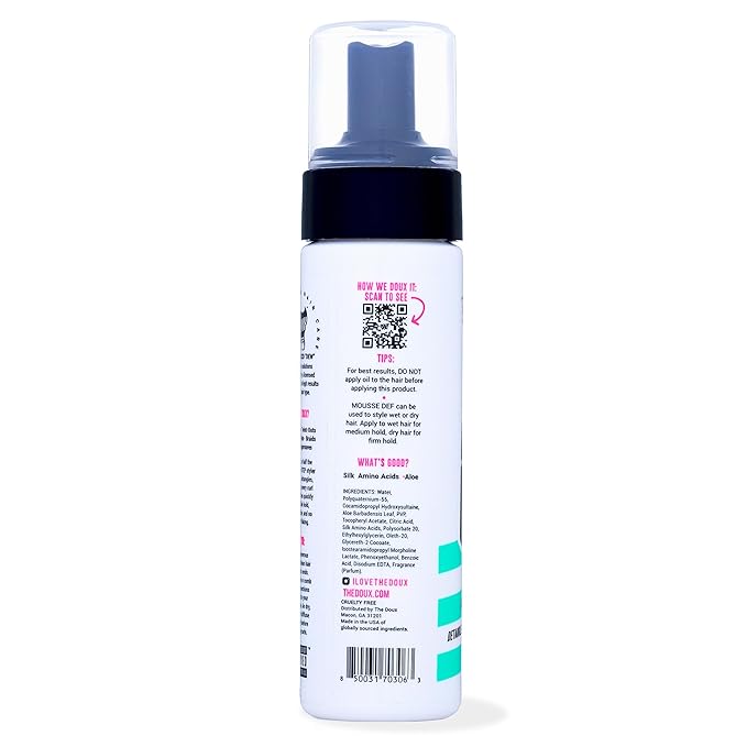 The Doux Multi-Use Mousse for Curly Hair – The Doux Mousse Def Texture Foam for Styling, Curl Definition, Volume & Shine – Curl Cream Alternative for Textured Hair & Natural Hair Styles