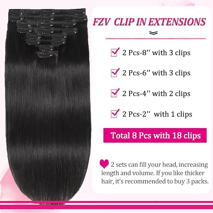 Straight Clip in Hair Extensions Real Human Hair 110g Brazilian Human Hair Clip ins, Soft Natural Clip in Extensions 8pcs Double Weft Clip on Hair Extensions for women 16Inch