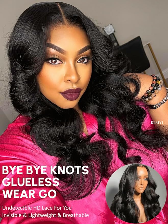 KLAIYI Wear And Go Glueless Wig Bye Bye Knots 13x4Precut Lace Front Wigs Human Hair Loose Body Wave Wig Pre Bleached Pre Everything Pre Plucked with Baby Hair 3S Ready to Wear Beginner Friendly 24Inch
