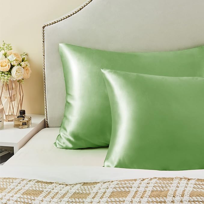 BEDELITE Satin Pillowcase for Hair and Skin, Super Soft and Cooling Similar to Silk Pillow Cases 2 Pack with Envelope Closure, Gift for Women Men(20"x36" King Size, Sage Green)