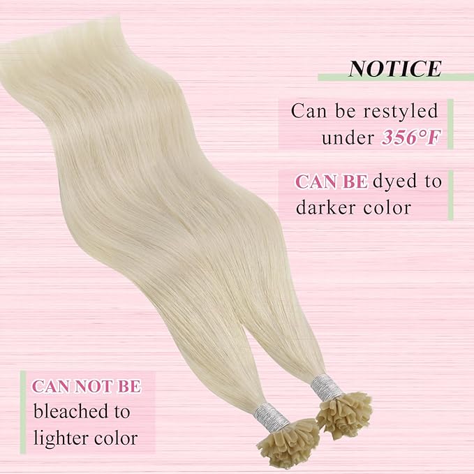 YoungSee U Tips Hair Extensions Real Human Hair Blonde Utip Real Hair Extensions Platinum Blonde 20 Inch K Tips Hair Extension Human Hair Hot Fusion Ktip Extension For Women 1G/S 50G