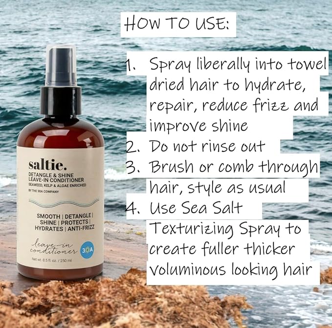 Leave-In Conditioner, 8.5 fl. Oz/250ml - Seaweed, Kelp & Algae Enriched Detangle & Shine Hair Treatment -Ideal For Frizzy and All Hair Type , Protects Scalp