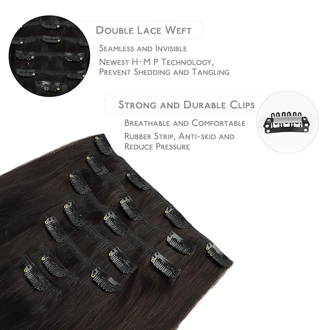 WENNALIFE Clip in Hair Extensions Real Human Hair, 20 Inch 120g 7pcs Remy Hair, Dark Brown Straight Natural Extensiones De Cabello Humano Con Clip Ins