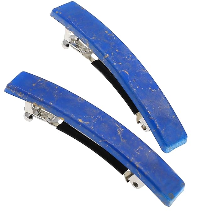 Camila Paris CP3042 French Hair Barrette Clip for Girls, Set of 2 Blue Rubberized Metal Clasp Strong Hold Grip Hair Clips for Women, No Slip Durable Styling Girls Hair Accessories, Made in France