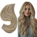 Full Shine Seamless Remy Hair Extensions Tape in Color 18/613 Ash Blonde Mix With Blonde Natural Hair 14Inch Tape in Real Human Hair Extensions Double Side Tape Extensions 20Pcs 50Grams Add Volume