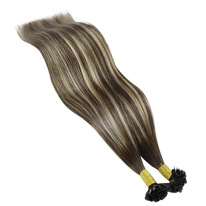 YoungSee Ombre Ktip Hair Extensions Balayage Brown Ombre Blonde K Tip Extensions Ombre 18In 50s/50g Silky Straight