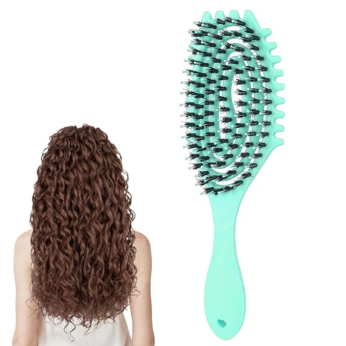Curly Defining Brush, 1-Pack Vented Hair Brushes Blow Dry and Wet Detangling Curly Styling Hair Brush (Light Green)