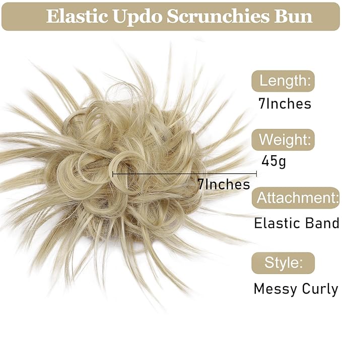 HMD Tousled Updo Messy Bun Hairpiece - Synthetic Hair Extensions with Elastic Rubber Band - Scrunchies & Updo Ponytail Hairpieces for Women