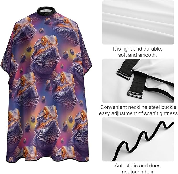 Extra Long Professional Salon Cape, Haircut Apron Cool Bearded Dragon Lizards Purple Hair Cutting Gown for Styling Hair Cut Hairdresser