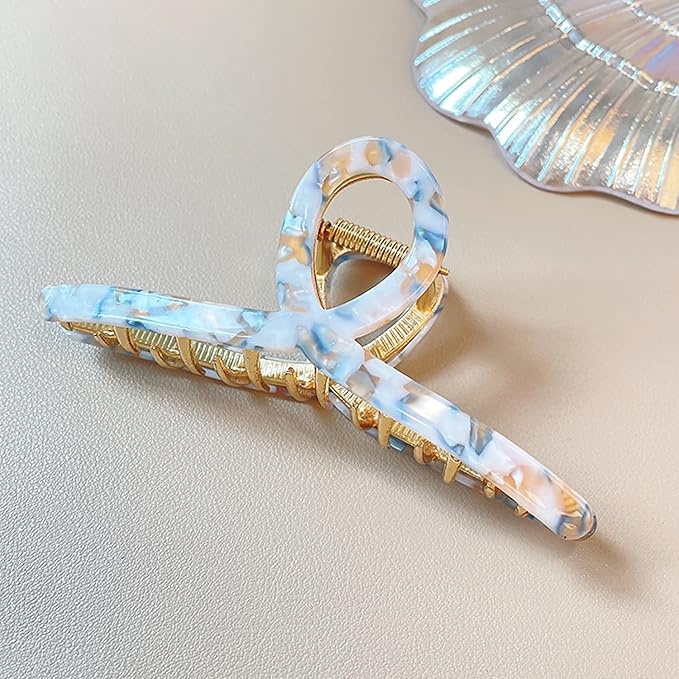 Big Butterfly Hair Claw Clips for Women - 4.7" Large Acetate Metal Hair Clips for Long Thick Hair (Mixed Blue)