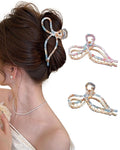 ACECHA 2 Pack Bow Hair Claw Clips for Women, 4.5" Gold Metal Hairclips for Thick Thin Hair, Large Non-slip Claws Strong Hold Styling (Floral 00)