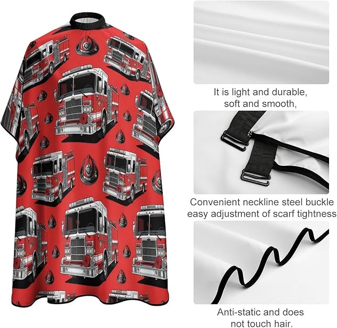 Full Coverage Hair Cutting Cape, Hairdressing Apron Cute Red Fire Trucks Print Hair Cutting Gown for Makeup Artist Beautician