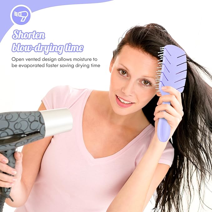 Hair Brush,Curved Vented Paddle Detangle Brush for Faster Blow Drying,Soft Flexible Bristles Glide Thru Tangles with Ease, Detangling Styling Hair Brushes for Women Curly Thick Wet Hair