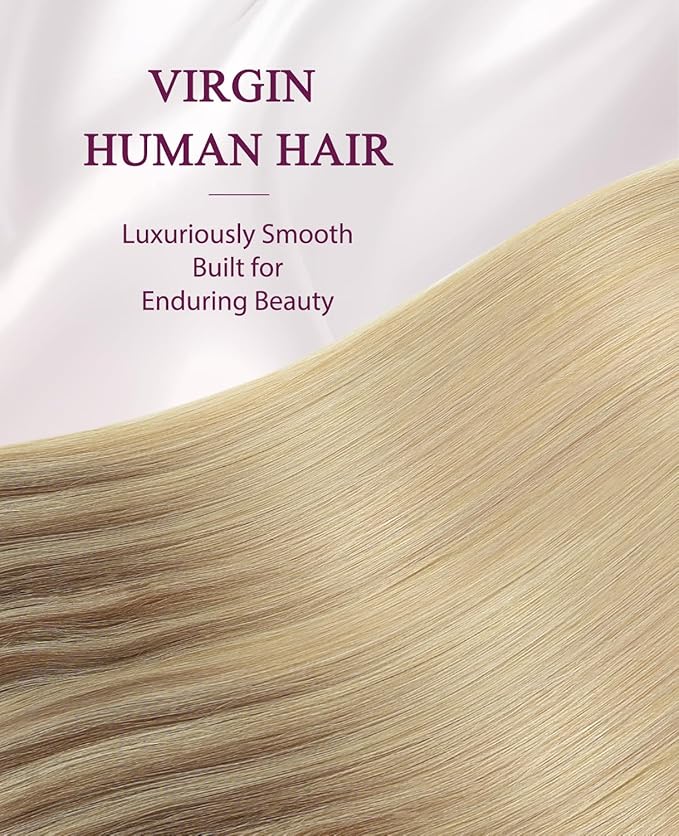 Pinkpearl Invisible Tape in Hair Extensions Human Hair, 20pcs 16inch 45g #10/27/27 Golden Brown to Caramel Blonde Injection Tape in Extensions Real Remy Seamless Human Hair Injected