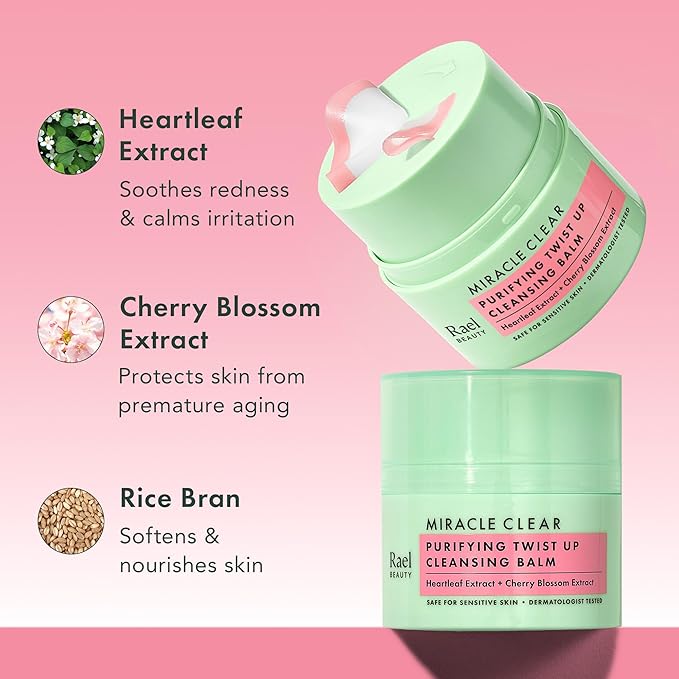 Rael Makeup Remover, Miracle Clear Cleansing Balm – Twist-Up Makeup Remover Balm with Rice Bran & Jojoba Oils, Korean Skin Care (1.69 fl oz)