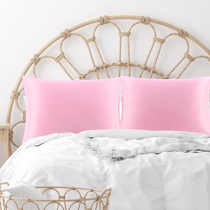 uxcell 2 Pack Silk Satin Pillowcase for Hair and Skin, Cool, Silky, Soft Breathable Pillow Cases Standard Size 20x26 Inch Sateen Pillowcase Lilac with Envelope Closure