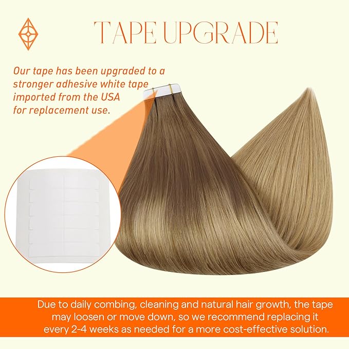 Full Shine Tape in Hair Extensions 16 Inch Tape in Extensions Color 10 Fading to 14 Balayage 20 Pcs 50G Remy Tape ins Human Hair Extensions for Women Soft Remy Seamless Skin Weft Hair Extension