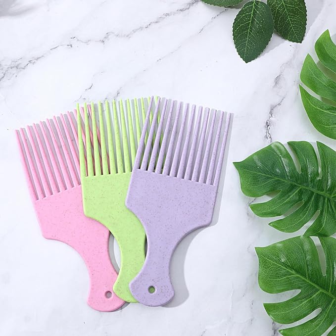Hair Picks for Women, 3 Pcs Hair Pick Comb Plastic Wide Tooth Afro Picks for Women Curly Detangling Hairstyling Tools (Macaron Color)