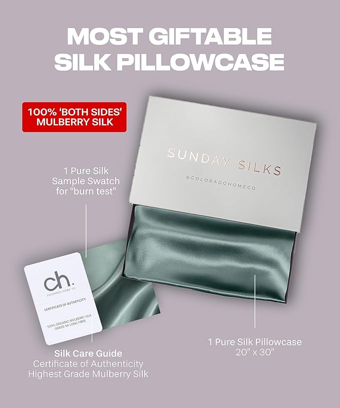 Colorado Home Co Mulberry Silk Pillowcase for Hair and Skin - Queen Size, Mineral Blue, 1 Pack