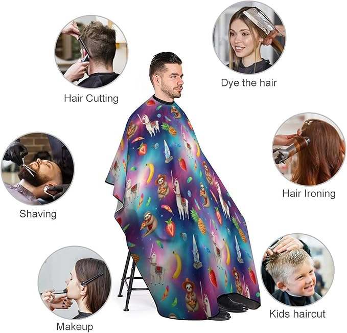 Extra Large Hair Styling Cape, Haircut Apron Funny Sloth Riding Llama Haircuting Salon Cape Gown for Hair Cutting Styling