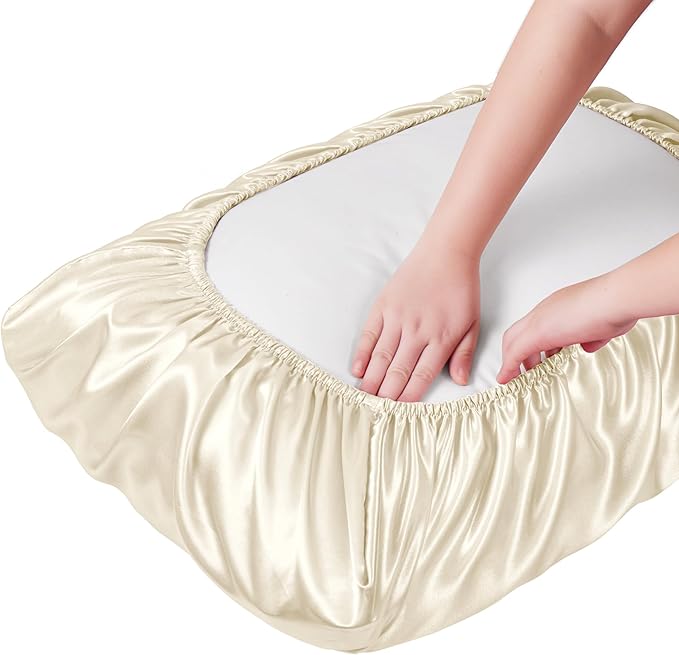 Manyshofu Satin Pillowcases for Hair Protection - 1Pcs Beige Pillow Cases, Elastic Band Standard & Queen Satin Pillowcases Luxury Silky Pillow Cases Travel Pillow Covers