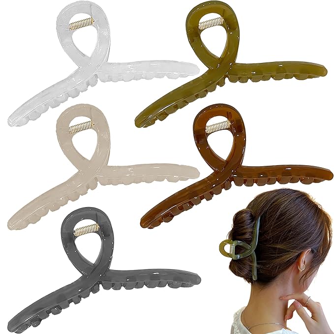 Big Hair Claw Clips 5-Pack 4.3" Non-Slip Hair for Women and Girls with Long, Thick Hair Jelly & Matte Clips (Jelly-D 5pcs 4.3")