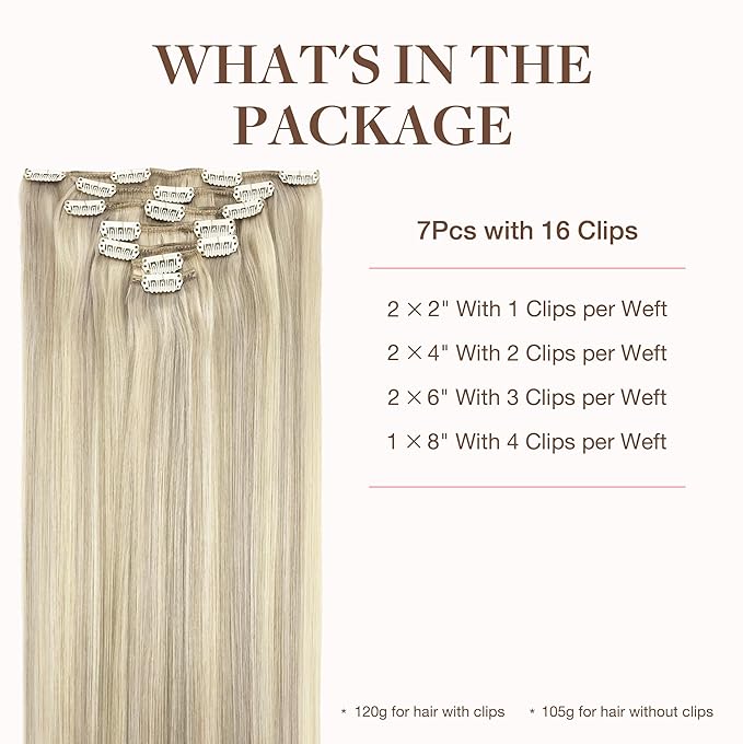GOO GOO Clip in Hair Extensions Real Human Hair, Remy Human Hair Extensions Clip ins for Women, Natural Human Hair, 24inch 170g 7Pcs, #17A/60A Ash Blonde Highlighted Platinum Blonde