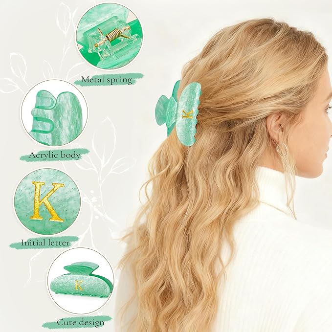 Hair Clips for Women | Monogram Hair Claw Hair Accessory | Personalized Gifts for Women Teen Girl Trendy Stuff | Cute Hair Claws | Gifts for Girls Her Mom Bridesmaid Wife - Green,M