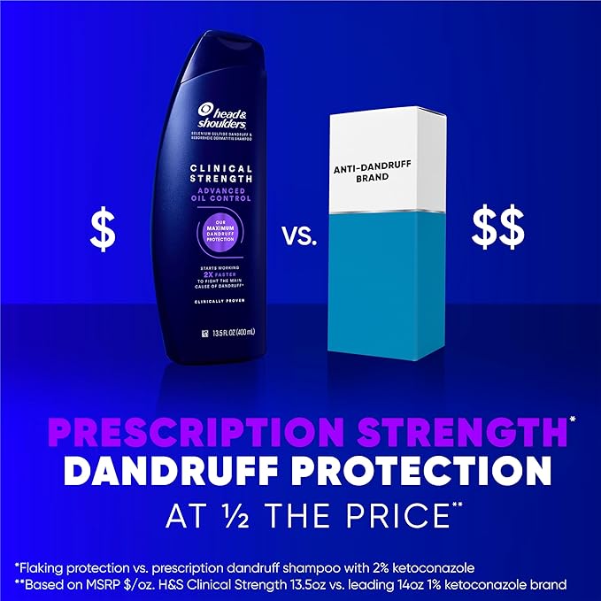 Head & Shoulders Anti-Dandruff Shampoo, Clinical Strength Advanced Oil Control Twin Pack, 1% Selenium Sulfide, Seborrheic Dermatitis Relief, Oily Scalp, 13.5 fl oz Each
