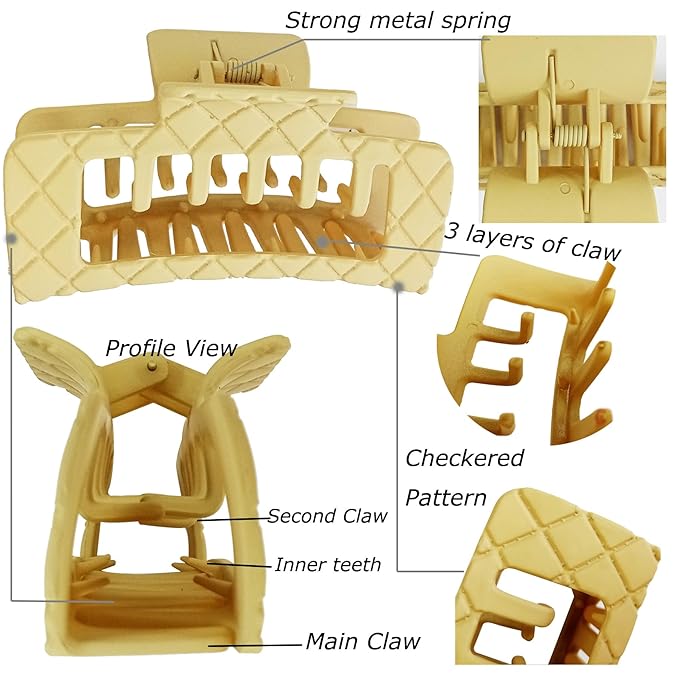 Double Row Teeth Thick Hair Clips Square 2 Rows Claws Rectangle Women Girls Double Teeth Hair Claw Clips Double Claws Curly Straight Big Volume Hair Strong Hair Accessories 6 Packs
