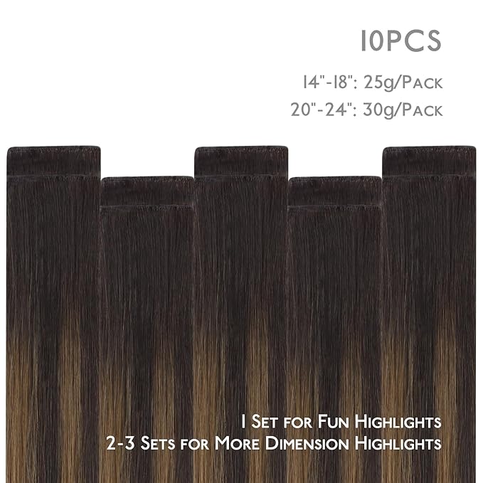 WENNALIFE Invisi Edge Tape in Hair Extensions Human Hair, 22 Inch 30g 10pcs Balayage Dark Brown Mixed Chestnut Brown Invisible Luxury Remy Hair Extensions Seamless Injected Straight Extensiones
