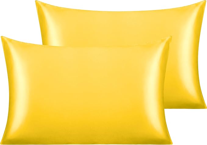 NTBAY 2 Pack Satin Standard Pillowcases for Hair and Skin, Luxurious and Silky Pillow Cases with Envelope Closure, 20x26 Inches, Yellow