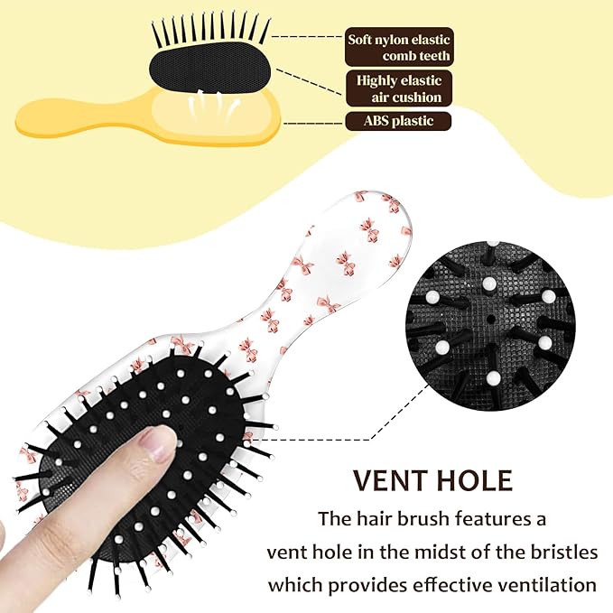 Mini Hair Brush,Cute Detangling Travel Hair Brush,Soft Bristles for Effortless Tangle Removal,Detangler Hairbrush for Women Men Boys Girls Kids Wet Dry All Hair Types (Pink Small Bow, Mini)