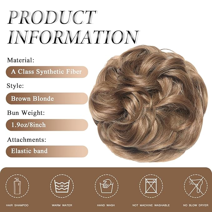 Large Messy Bun Hair Piece Curly Synthetic Extensions Scrunchies Fake Chignon Updo Hairpieces for Women Bronde Balayage