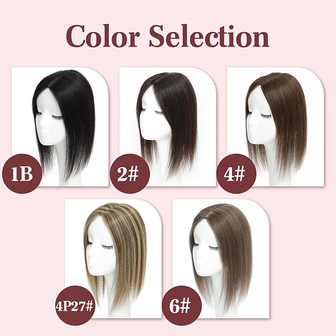YAMI Hair Toppers for Women Real Human Hair, Human Hair Topper with Swiss Base Hairpieces for Women with Thinning Hair 12 Inch 40g - Medium Brown
