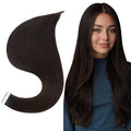 Full Shine Seamless Tape in Hair Extensions Human Hair Color 2 Dark Brown 22Inch Ombre Tape in Hair Extensions 20Pcs 50Gram Invisible Hair Extensions Real Human Hair Tape in Add Length