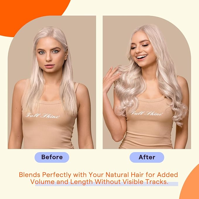 Full Shine Tape in Extensions Human Hair 16 Inch Color 1000 Blonde Seamless Remy Hair Extensions Tape Ins 20 Pieces 50 Grams Straight Human Hair Tape In Extensions for Women