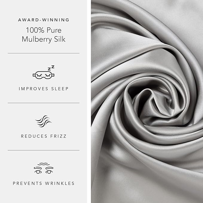 Fishers Finery 19mm 100% Pure Mulberry Silk Pillowcase, Quality Tested (Silver, S)