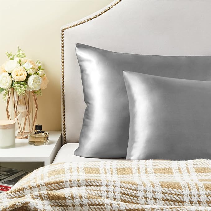 BEDELITE Satin Pillowcase for Hair and Skin, Super Soft Similar to Silk Pillow Cases 4 Pack with Envelope Closure, Cooling Pillowcases for Women Men (20"x26" Standard Size, Grey)