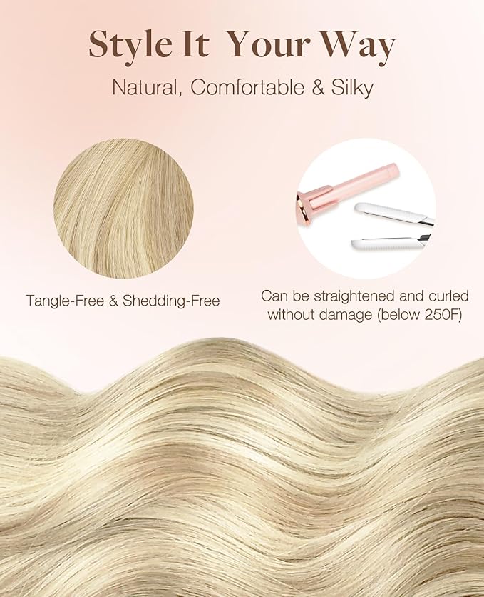 GOO GOO Invisi Edge Tape in Hair Extensions Human Hair, 18ET90A Natural Blonde Balayage, 6pcs 16inch 15g, Virgin Remy Hair, Seamless Injected Tape, Natural Look