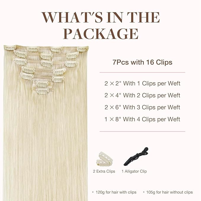 GOO GOO Clip in Hair Extensions Real Human Hair, Remy Human Hair Extensions Clip ins for Women, Natural Human Hair, 14inch 120g 7Pcs, #1000