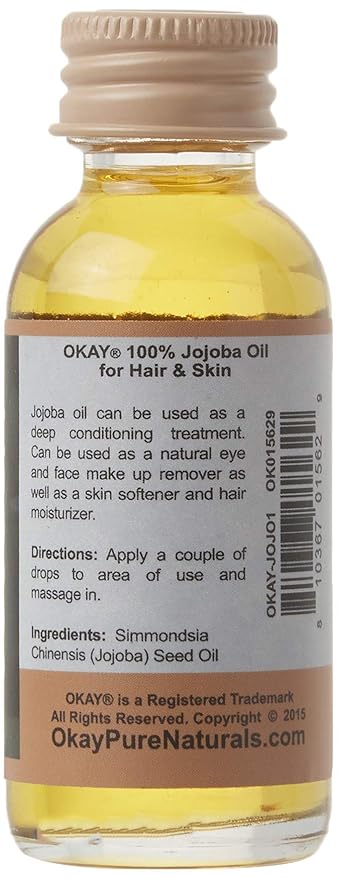 OKAY | Jojoba Oil | For Hair and Skin | Deep Conditioning Treatment | 100 % Pure Oil | Free of Paraben, Silicone | 1 oz